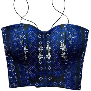 ⭐️2 for $140⭐️ Navy Blue silver Crop top free size Corset Vintage Tapestry
